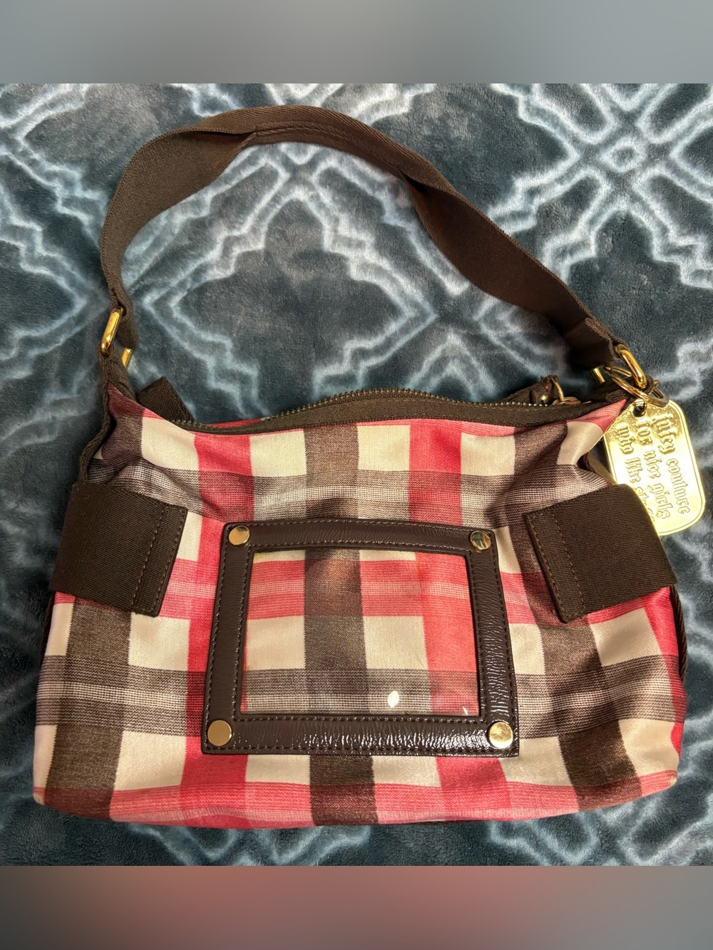 Y2K Juicy Couture Pink Brown Cream Plaid Chunky Shoulder Bag Cute!